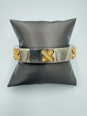 Two-Tone Silver and Gold Crystal Accent Bracelet